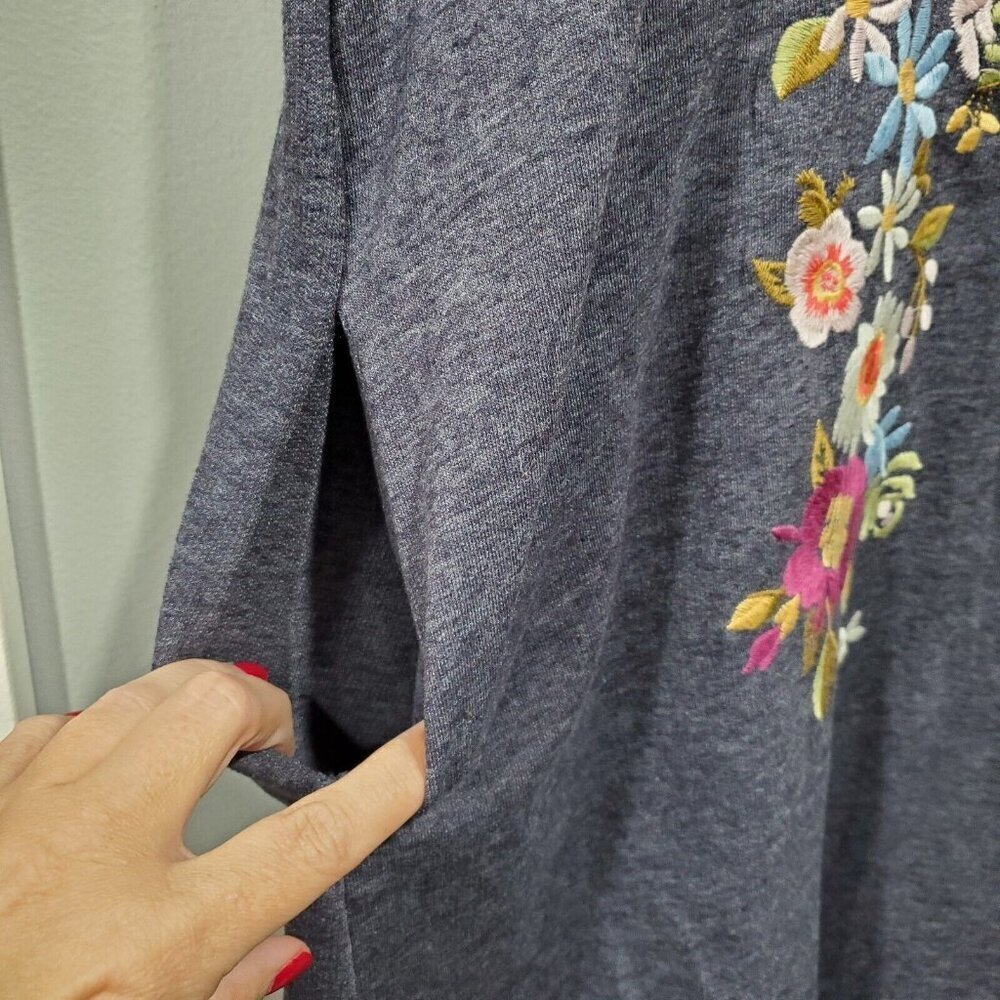 Umgee Womens Small Tunic T Shirt Dress Embroidered Floral Blue Pink Pockets - Picture 7 of 13